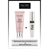Note Cosmetics 3in1 Tinted Ton Eşitleyici 50 SPF Krem & Real Look Maskara Makyaj Seti Uzun Süre Kalıcı 001 Renk
