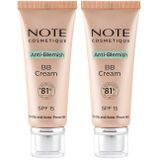 Note Cosmetics Anti-Blemish BB Cream 02 Light Cream SPF 15 Akneye Yatkın Ciltler BB Krem (2 paketi)