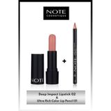 Note Deep Impact Kremsi Yarı Parlak Ruj 02 Optimistic Rose & Ultra Rich Color Dudak Kalemi 01 Sandy