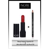 Note Deep Impact Kremsi Yarı Parlak Ruj 13 Impressive Red + Ultra Rich Color Dudak Kalemi 12 Coral Red
