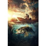 Notizbuch 160 Seiten Kariert – Angeln im Sonnenuntergang mit Bass und Fischer-Szene. Hobbyangler, Angeltour.: Das perfekte Journal für Angler:innen, Naturfreunde und Abenteuer beim Angeln.