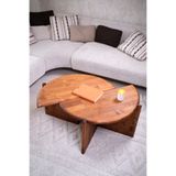 NotMono 2'li Masif Ahşap Yuvarlak Orta Sehpa Takımı | Yarım Ay Ceviz Tonu Modern Tasarım Salon Sehpası 85x85cm