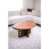NotMono Masif Ağaç Oval Orta Sehpa | Ceviz Tonu Modern Tasarım Doğal Ahşap Salon Sehpası 90x60cm