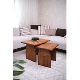 NotMono Masif Ahşap 2'li Orta Sehpa Takımı | Dikdörtgen Ceviz Tonu İç İçe Modern Tasarım Salon Sehpası 60x50cm