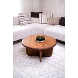 NotMono Masif Ahşap Kaideli Yuvarlak Orta Sehpa | Ceviz Tonu Modern Minimalist Doğal Ahşap Salon Sehpası 70x70cm