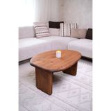 NotMono Masif Ahşap Oval Orta Sehpa | Çakıl Form Ceviz Tonu Panel Ayak Modern İskandinav Sehpa
