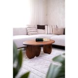 NotMono Masif Ahşap Oval Orta Sehpa | Ceviz Tonu Organik Ayak Modern Mid-Century Salon Sehpası 90x60cm