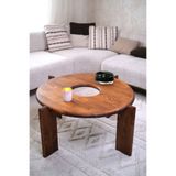 NotMono Masif Ahşap Yuvarlak Orta Sehpa | Ceviz Tonu Halka Tasarım Modern Doğal Ahşap Salon Sehpası 85x85cm