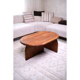 NotMono Oval Masif Ahşap Orta Sehpa | Ceviz Tonu Kemerli Ayak Modern Minimalist Salon Sehpası 95x60cm
