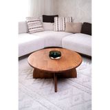 NotMono Tasarım Yuvarlak Orta Sehpa | Masif Ahşap Kanatlı Ayak Ceviz Tonu Dekoratif Modern Salon Sehpası 80x80cm
