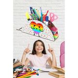 Notpa Ahşap Kalpli Popit Gökkuşağı Cetvelli Masaüstü Kalemlik Kutu Çocuklar Için Organizer Gk108