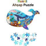 Notpa Ahşap Renkli Hayvanlar Serisi Balina Puzzle 5 Yaş ve Yetişkinler Için Yapboz 30X47CM, Bali