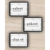 Notpa Aksesuar Sabret Şükret Dua Et Set Dekoratif Ahşap 3'lü Tablo (13 x 17 cm) - Beyaz - Siyah