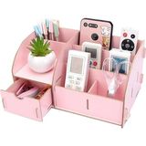 Notpa Pembe Çekmeceli Ahşap Masaüstü Kalemlik Kalem Kutusu Organizer - 1 Adet - Açık Pembe