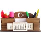Notpa Takvimli Masaüstü Kalemlik Kalem Kutusu Organizer Ahşap Akasya