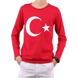 Notte Rossa Uzun Kollu Kırmızı Ay Yıldız Baskılı Erkek Çocuk T-Shirt 10 Yaş Bisiklet Yaka