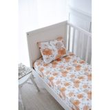 Nou Büyük Çiçekli Organik Bebek Lastikli Çarşaf Seti (90X190+20) - Flower Party - 90X190+20 cm - Beyaz