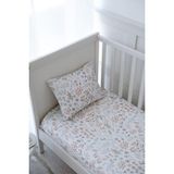 Nou Minimal Çiçekli Organik Bebek Lastikli Çarşaf Seti (90X190+20) - Woodland Floral - 90X190+20 cm - Beyaz