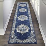 Nourison Grafix Modern İran Lacivert 2'3" x 12' Parça Halı, (12' Runner)