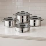 Nova 8 Parça Paslanmaz Çelik Cam Kapaklı Tencere Tava Seti - Gümüş - 16 cm - 20 cm - 24 cm - 22 cm