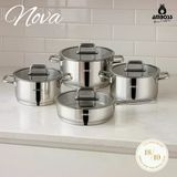 Nova 8 Parça Paslanmaz Çelik Cam Kapaklı Tencere Tava Seti