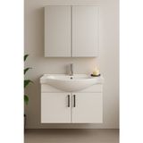 Nova 80 cm %100 MDF Beyaz Renkli, Oval Seramik Lavabolu, Alt ve Üst Modüllü, Banyo Dolabı Takımı