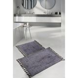 Nova Antrasit 60X100 + 50X60 Cm 2Li Koseli Ponpon Sacakli Banyo Halisi Paspasi Seti
