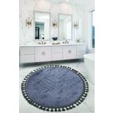 Nova Antrasit Yuvarlak 160X160 Cm Ponpon Sacakli Kaymaz Tabanli Makinede Yikanabilir Banyo Paspasi