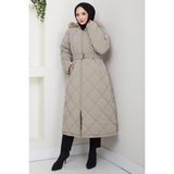 Nova Büyük Beden Kapitone Mont Bej HM2866 - 52