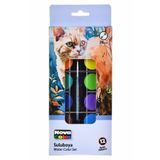 Nova Color 12 Renk Sulu Boya 1 Paket Fırça Hediyeli 12 li Suluboya Canlı Renkler 28 mm Boya Çapı Büyük Boy