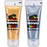 Nova Color Akrilik Boya Simli Gümüş Gri ve Simli Altın Sarısı 75 ml Tüp 2 Adet