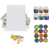 Nova Color Çocuklar Için Tuval 25 x 35 cm + Parmak Boyası Seti Pon Pon Fırçalı, Baskı Kalıplı