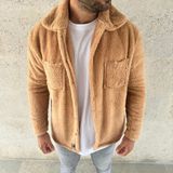 Nova Epoxy Art Erkek Pelüş Polar Hırka Gömlek - Yakalı, Ilik Düğmeli, Göğüs Cepli, Yumuşak Dokulu Kışlık Regular Fit Rahat Günlük Model - Açık Kahve