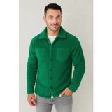 Nova Epoxy Art Erkek Pelüş Polar Hırka Gömlek - Yakalı, Ilik Düğmeli, Göğüs Cepli, Yumuşak Dokulu Kışlık Regular Fit Rahat Günlük Model - Çimen Yeşili - 2XL