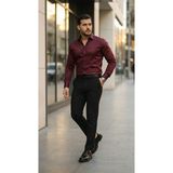 Nova Epoxy Art Erkek Saten Klasik Gömlek - XL - Bordo
