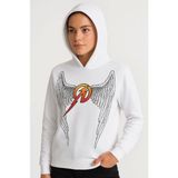 Nova Epoxy Art Metallica Iki Iplik Kapüşonlu Ön ve Arka Baskılı Hoodie - Beyaz