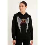 Nova Epoxy Art Metallica Iki Iplik Kapüşonlu Ön ve Arka Baskılı Hoodie - Siyah