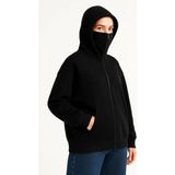 Nova Epoxy Art Samuray Ninja Çift Kapşonlu Zıp Fermuarlı Kanguru Çepli Hoodie Maske Detaylı Swetshirt - Siyah