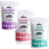 Nova Granola Mix Paket 1 (Kakao, Muz ve Fındıklı-Vişneli ve Bitter Çikolatalı-Bademli ve Çilekli) 340 gr x 3 - 1,2 kg