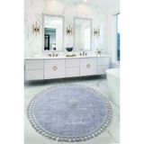Nova Gri Yuvarlak 160X160 Cm Ponpon Sacakli Kaymaz Tabanli Makinede Yikanabilir Banyo Paspasi