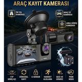 Nova Her Araç Için 3 Kameralı Araç Içi Kamera G-Sensörlü Kamera Kayıt Cihazı Mikrofonlu Yol ve Sürücü Takip Kamerası Siyah