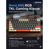 Nova K60 Rgb %60 Mekanik Klavye 61 Tuş Kompakt Gaming Klavye Type-C Kablolu LED Aydınlatmalı Pc Laptop Uyumlu Oyuncu Klavye Utechno - Siyah - Beyaz