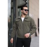 Nova Parlak Çift Cepli Su Itici Slim Fit Erkek Yağmurluk Mont - Haki - 2XL