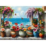 Nova Puzzle 1000 Parça Çiçekli Balkondan Deniz Manzarası Puzzle - Saksıda Renkli Çiçekler
