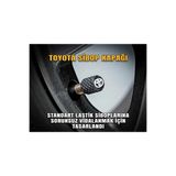 Nova Toyota Uyumlu Sibop Kapağı 6'lı Set (4+2 Yedek) Siyah Beyaz Logo Detaylı - Corolla Yaris C-HR Hilux Jant Lastik Aksesuarı Sert Plastik Tırtıklı Mode