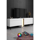 NOVA TV ÜNİTESİ LED IŞIKLI METAL AYAKLI MODERN TASARIM BEYAZ TV SEHPASI