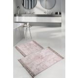 Nova Vizon 60X100 + 50X60 Cm 2Li Koseli Ponpon Sacakli Banyo Halisi Kaymaz Yikanabilir Paspas Seti