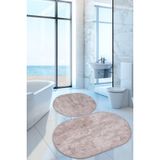 Nova Vizon Oval 60X100 + 50X60 Cm 2Li Banyo Paspasi Seti Kaymaz Tabanli Yikanabilir Klozet Takimi
