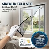Novabis 80 x 100 Sineklik Tülü Seti - Cırt Bant Dahil (Kendinden Yapışkanlı) Kolay Montaj Gri Tül