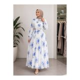 Novaİst ZARİF DESENLİ KEMERLİ ŞIK ŞİFON KALİTELİ YAZLIK KADIN ELBİSE (BEYAZ)